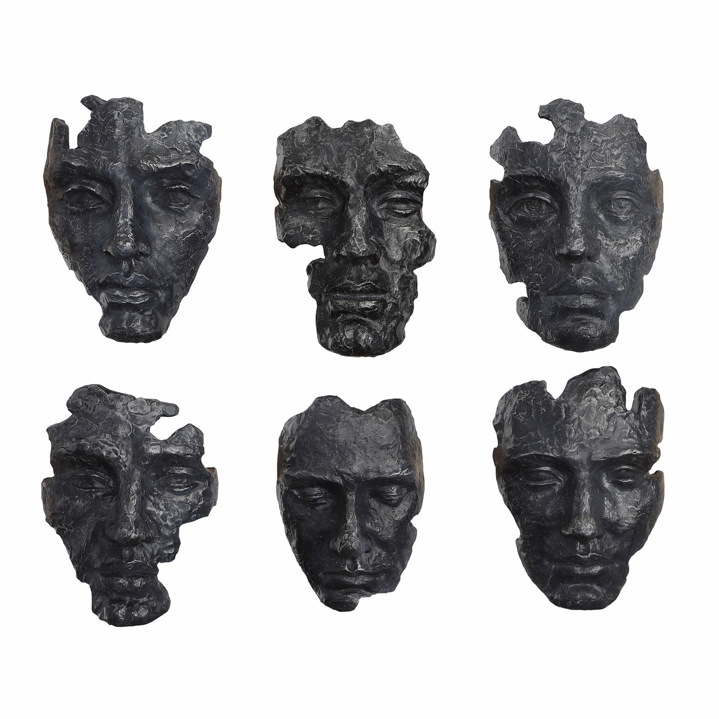 Faces Wall Decor, Gray, S/6