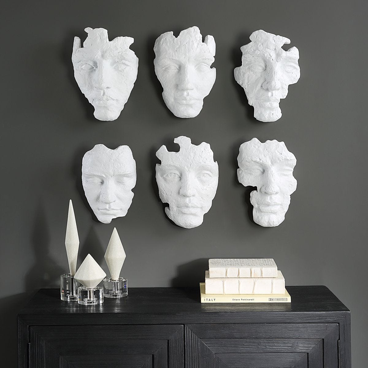 Sculptural White Wall Decor, Set of 6
