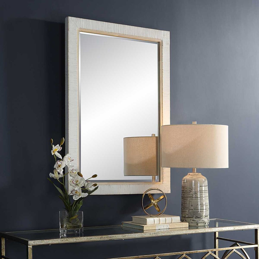 Mirror with White Wooden Frame