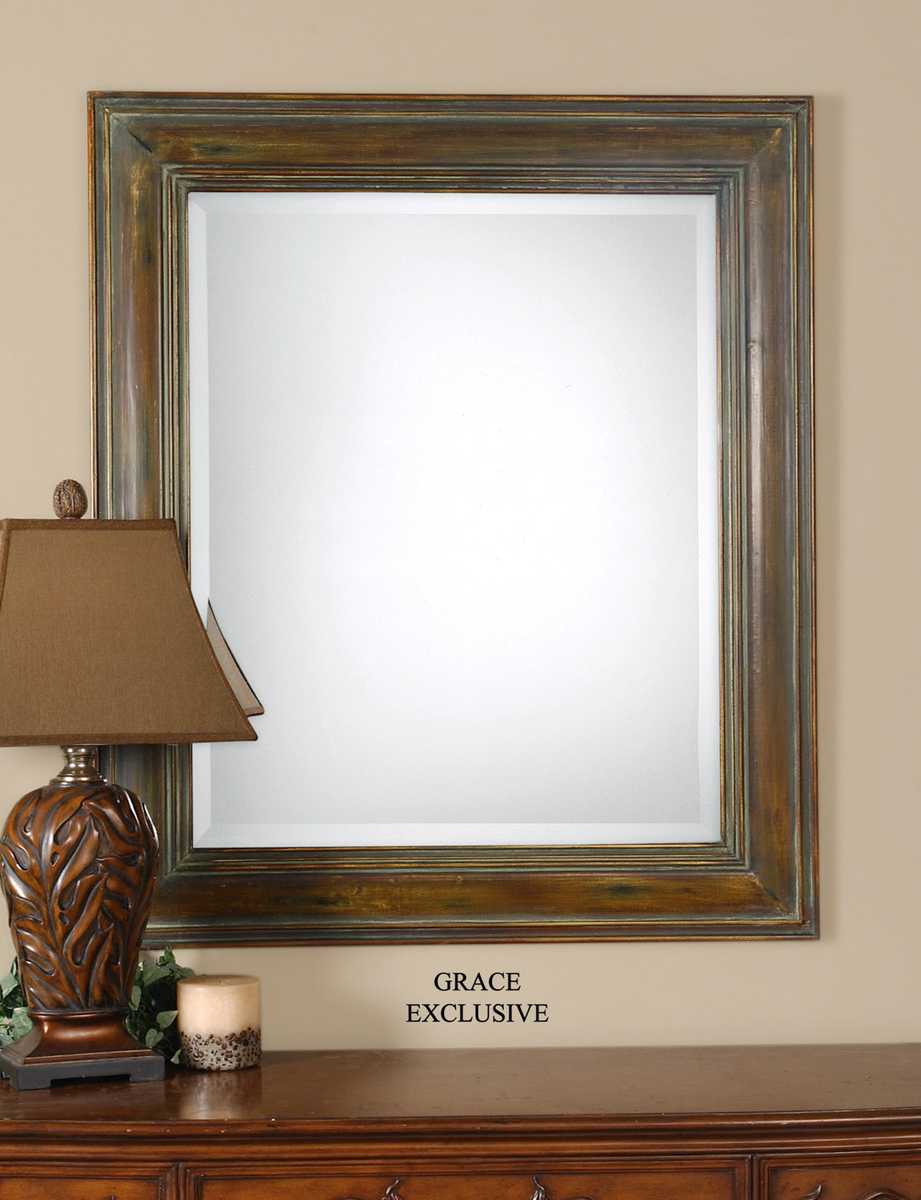 Dark Wood Mirror, Antiqued Gold