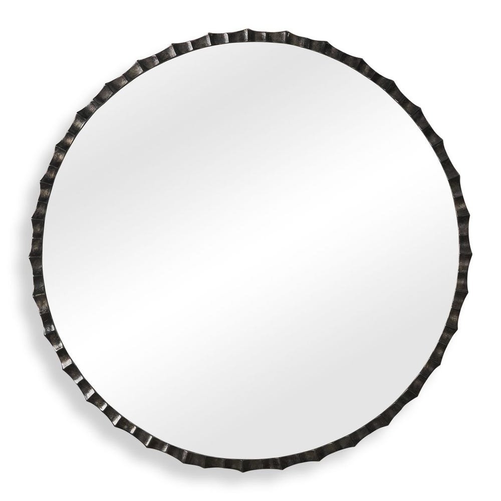 Charcoal Scalloped Round Mirror