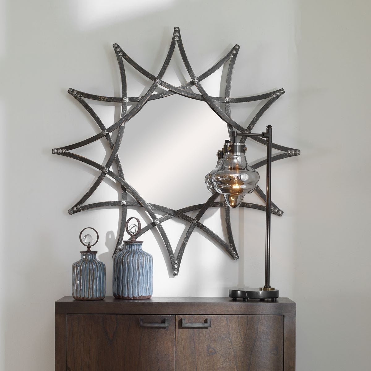 Star Shaped Mirror, Forged Iron Charcoal