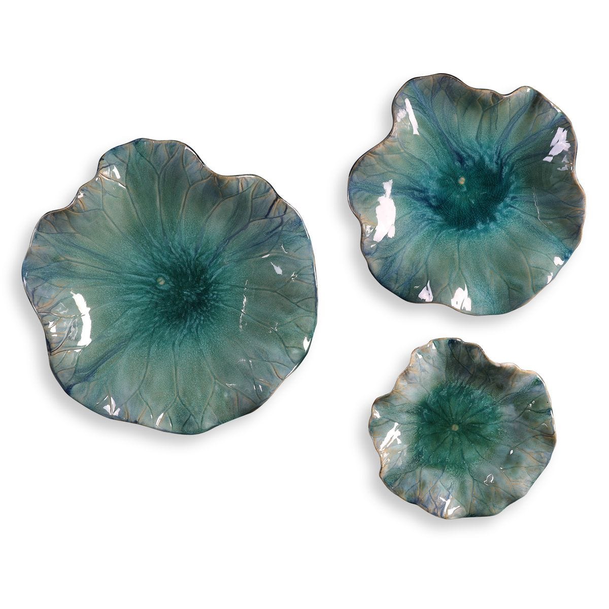 Abella Ceramic Outdoor Wall Decor, Aqua, S/3
