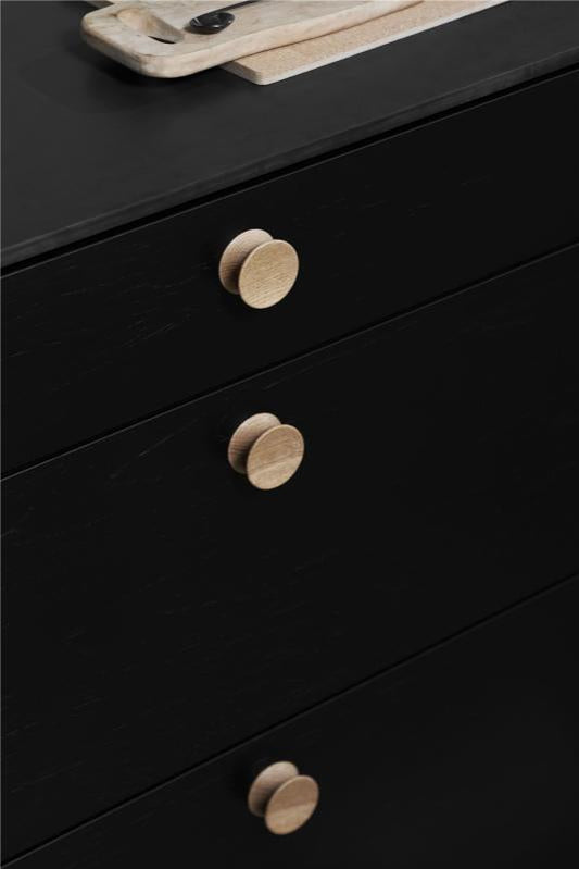 Round Wood "Pulley" Lacquered Oak Cabinet Knob