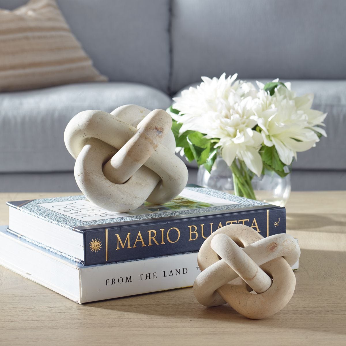 Limestone Link Sculptures, Set of 2, Indoor Outdoor