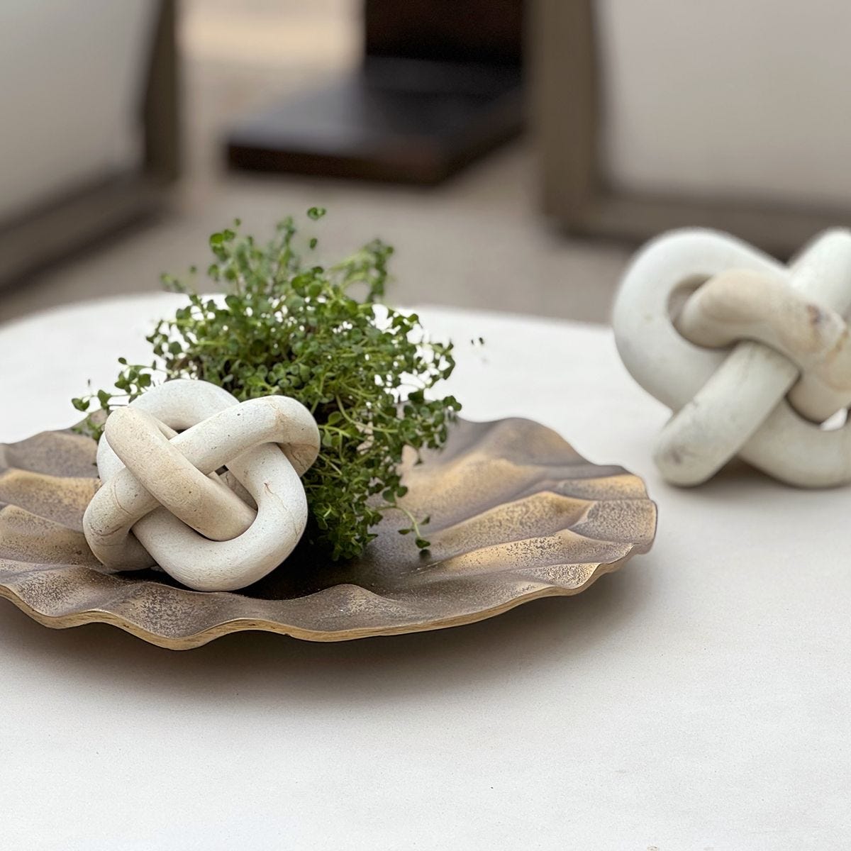 Limestone link sculptures set of 2, front view