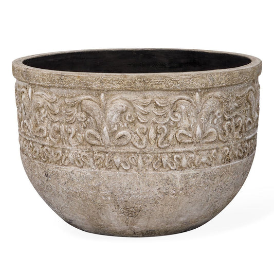 Large Round Planter, Embossed Stone Look, 31 Inch Indoor Outdoor