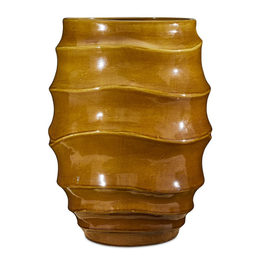 Ridged Ceramic Planter, Indoor Outdoor, Earth Glaze