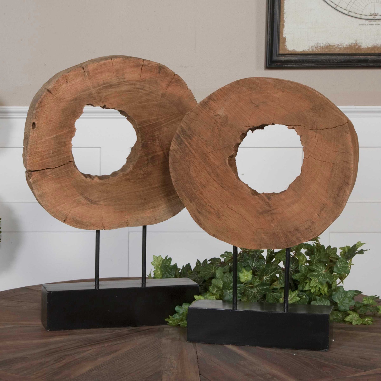 Wood Log Sculptures, S/2