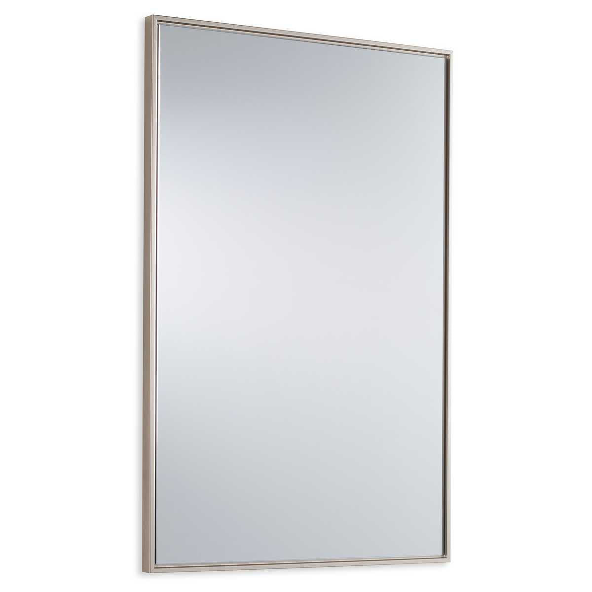 Rectangular mirror with a thin silver frame on a white background