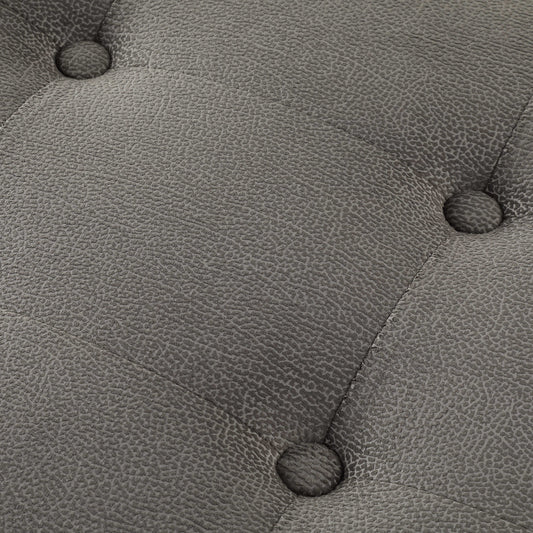 Gray entrway bench close-up of fabric with buttons