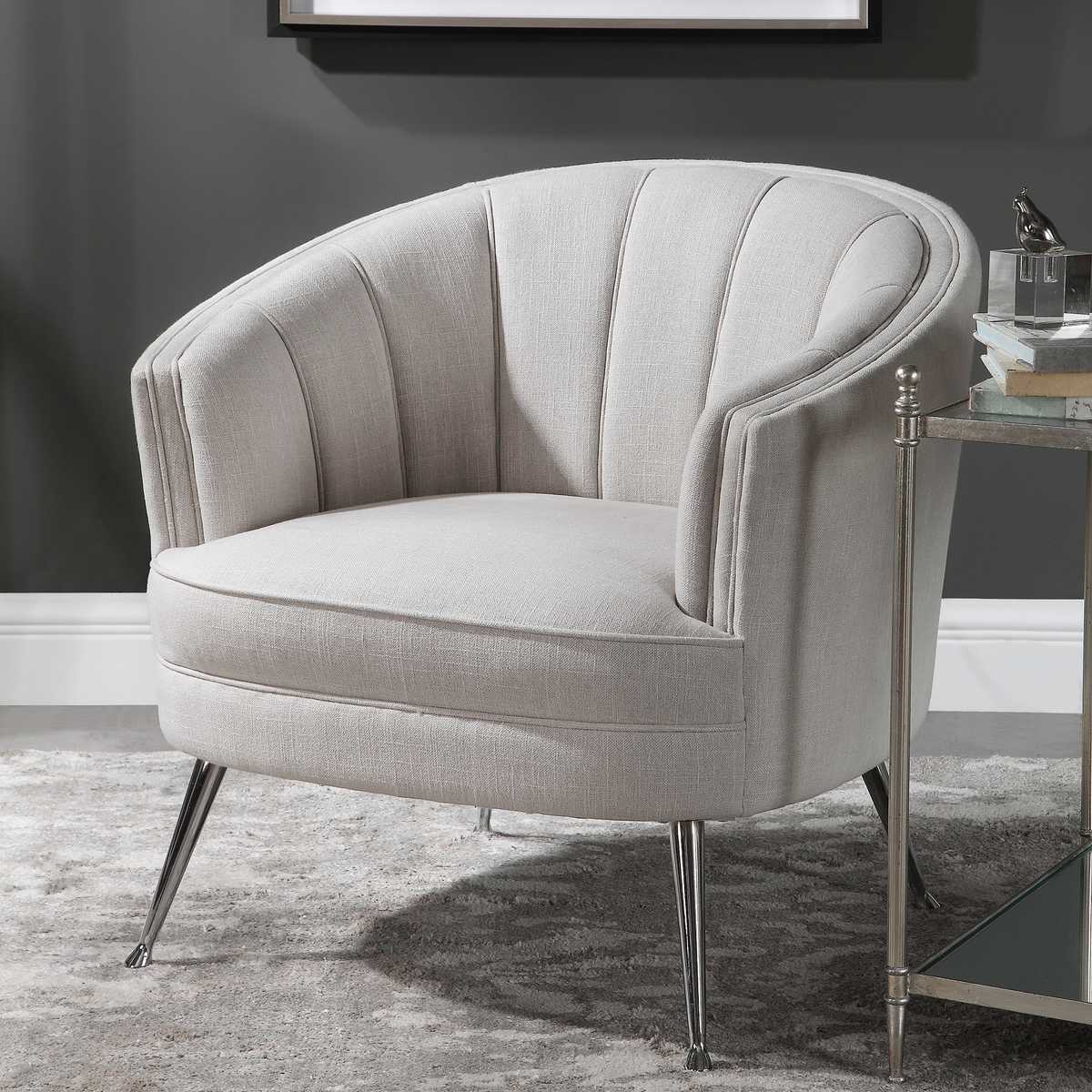 Tan Accent Chair, Channel Tufted Barrel