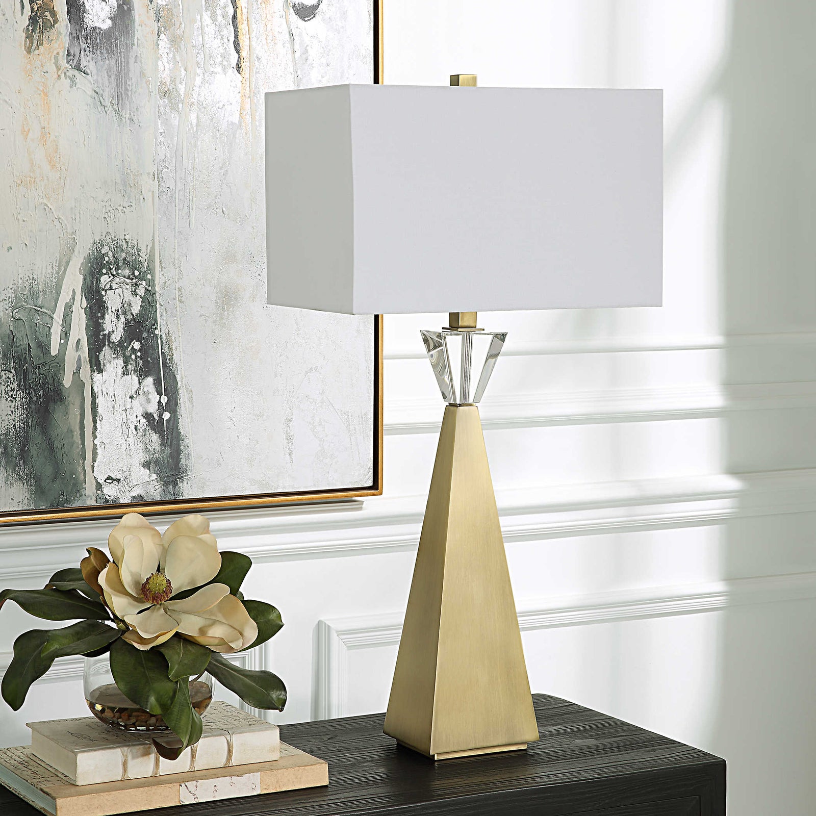 Modern Brass Table Lamp | Geometric, Gold