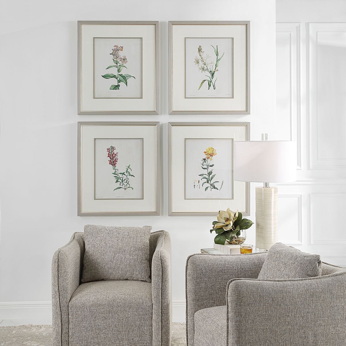Botanical Prints, Set of 4 Framed Florals