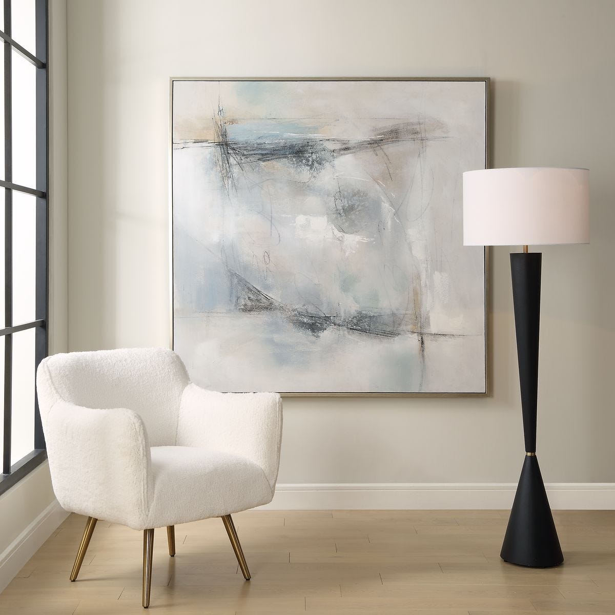 Oversized Square Abstract Canvas, Blue Gray