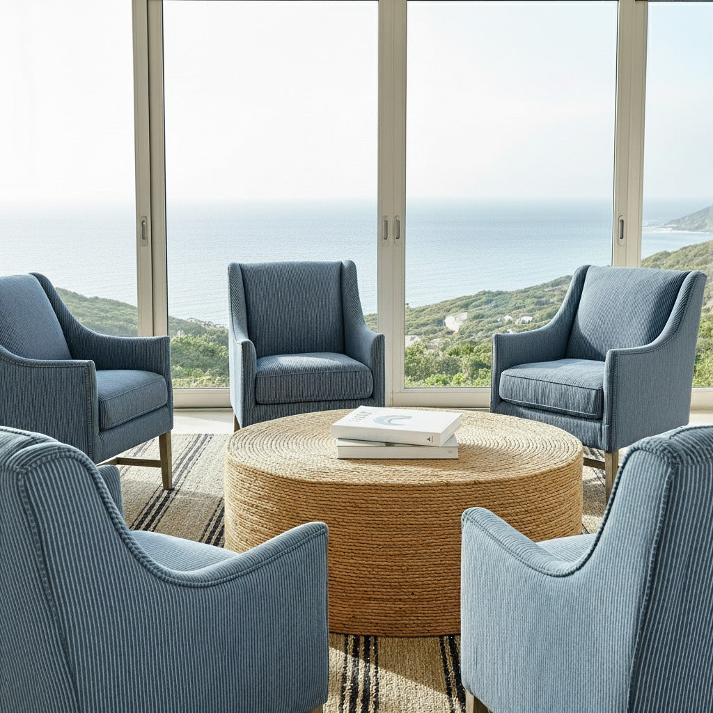 42 inch round coffee table in woven banana leaf.