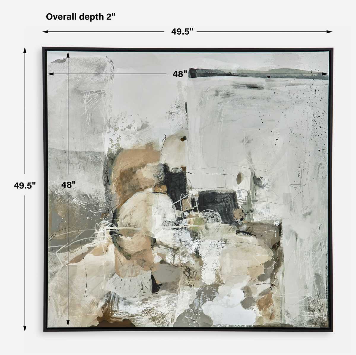 Abstract art piece with dimensions labeled on a white background