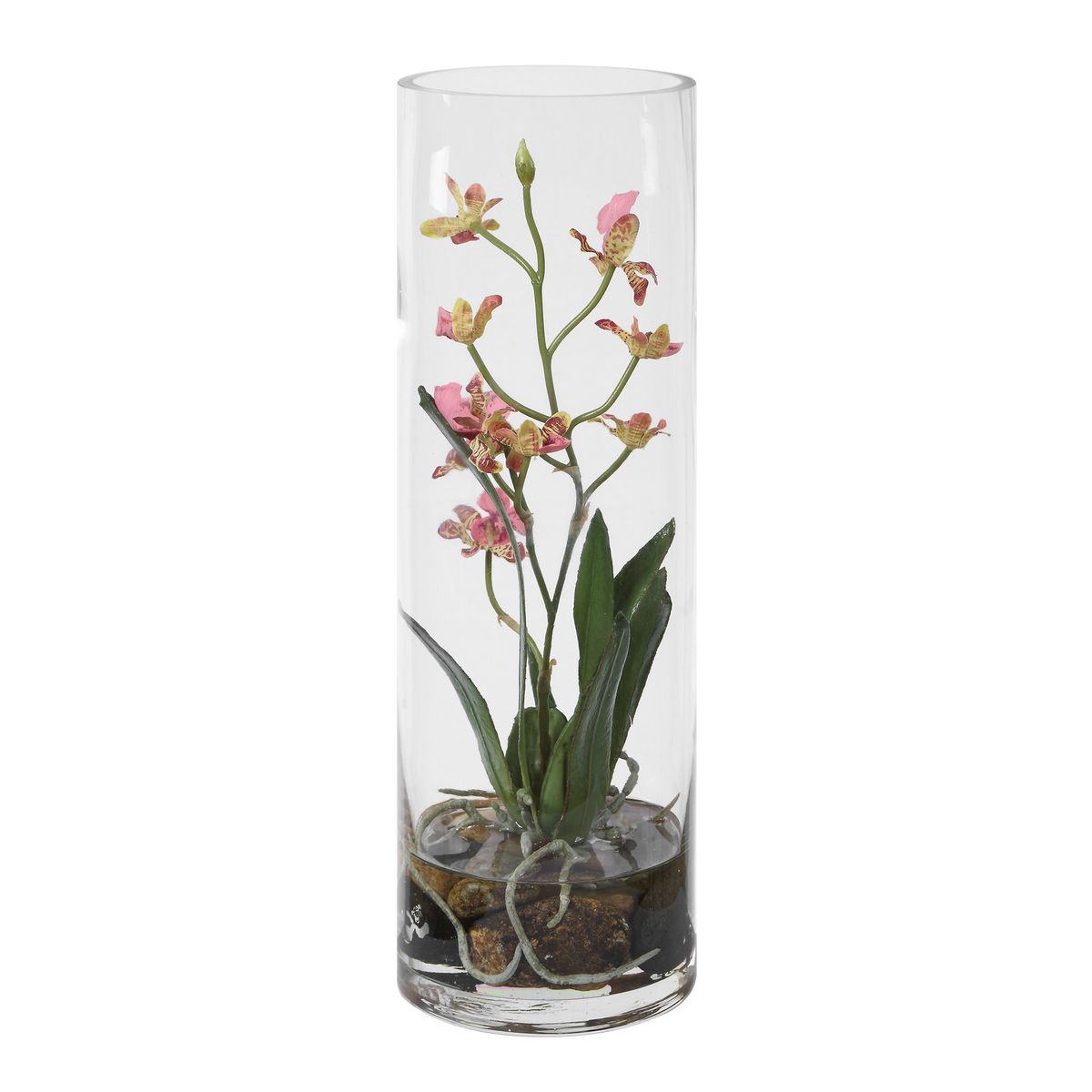 Pink faux orchid, pot and stem detail