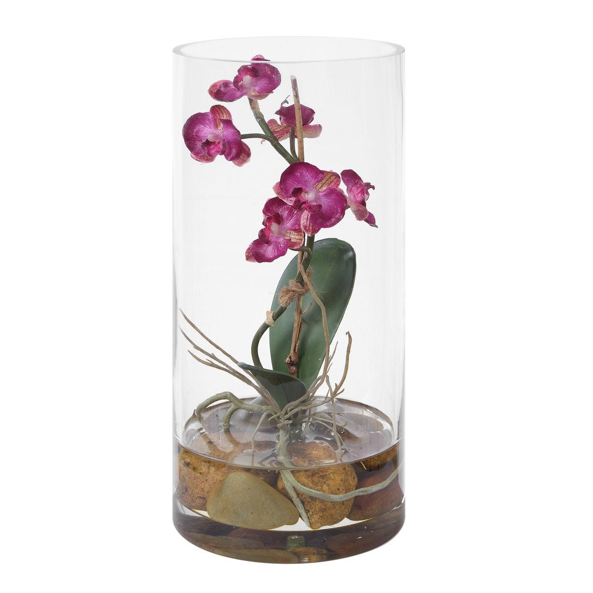 Fuchsia faux orchid, pot and stem detail