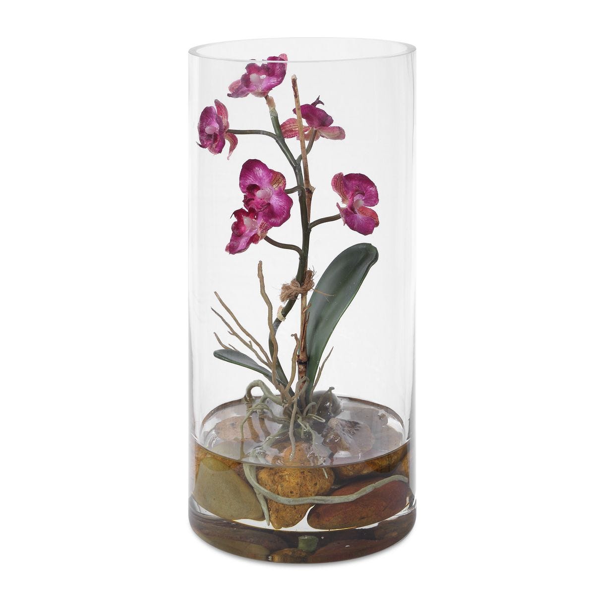 Fuchsia faux orchid arrangement, side view