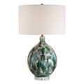 Drip Glaze Ceramic Table Lamp, Ivory and Green