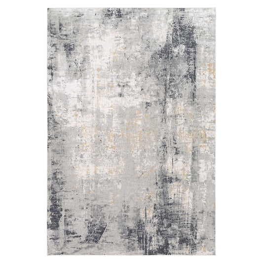 Abstract blue and black and white contemporary rug.
