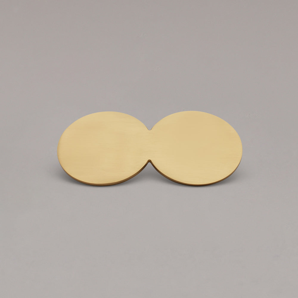 Pair of gold circular cabinet pull on a gray background