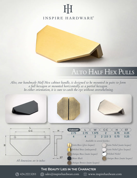 Alto, Solid Brass Half Hex Pulls