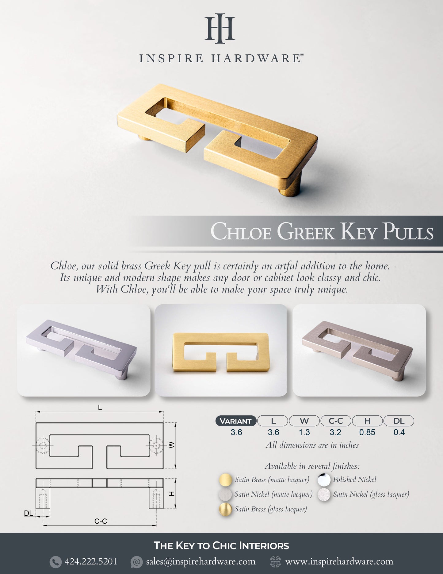 Chloe, Solid Brass Greek Key Pull