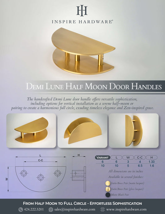 Demi Lune, Solid Brass Half Moon Door Handles