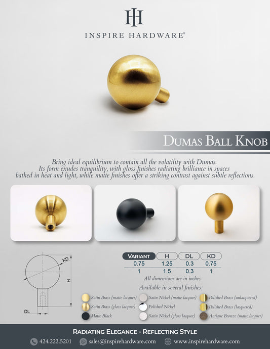 Dumas, Solid Brass Ball Knobs