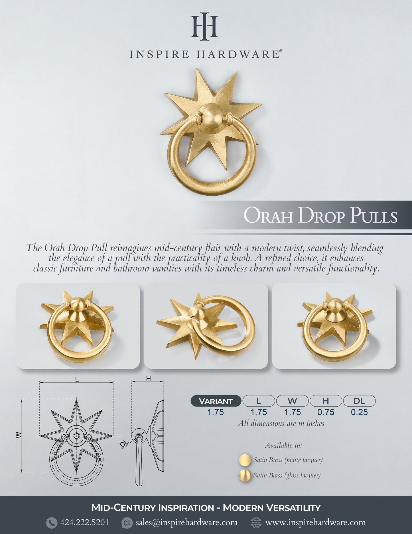 Orah, Solid Brass Drop Pulls