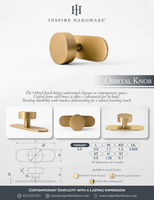 Orbital Knob, Solid Brass Cabinet Knobs