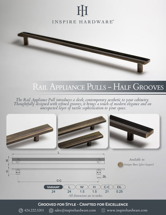 Rail, Antique Brass Appliance Pulls