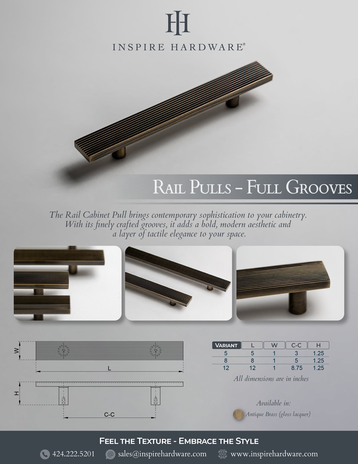 Rail, Antique Brass Cabinet Pulls
