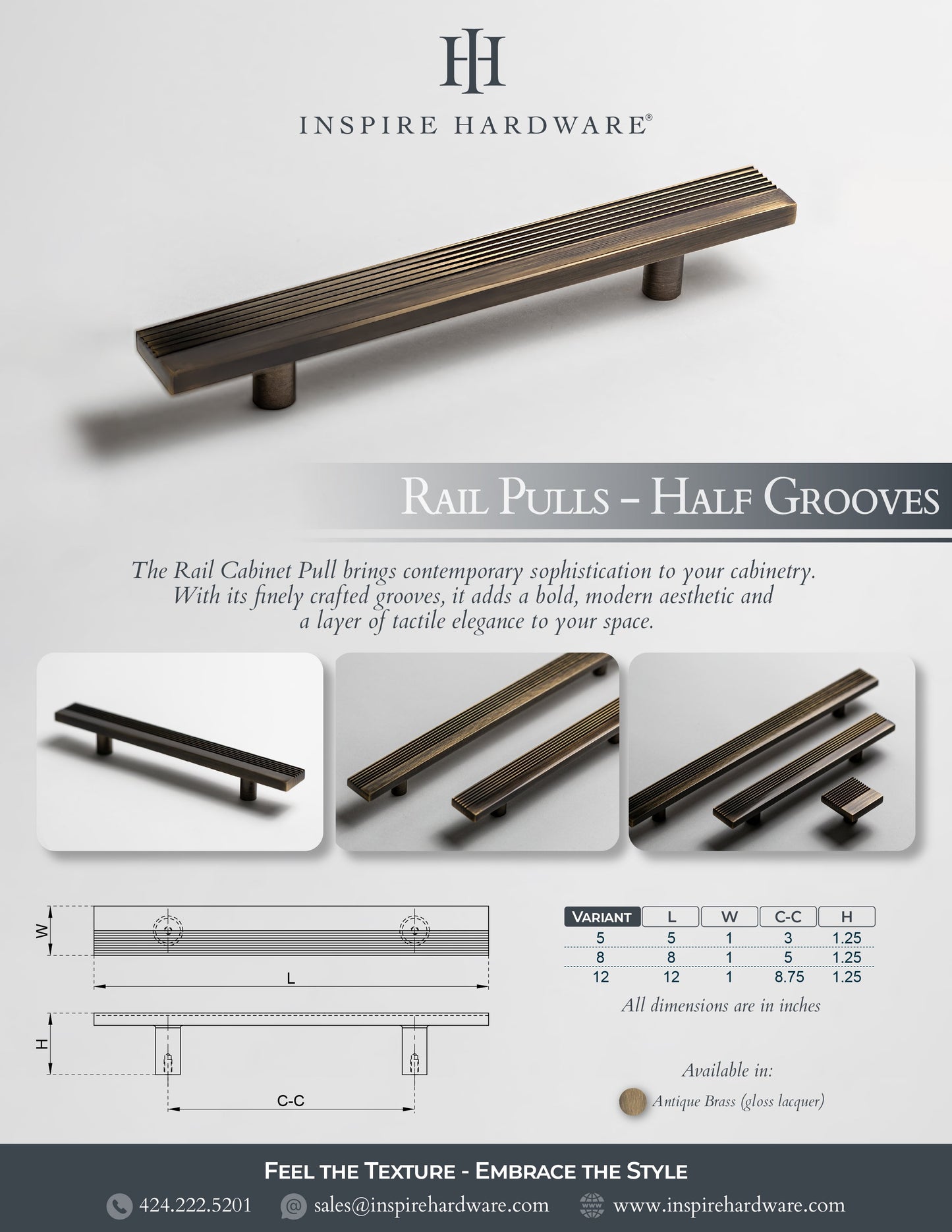 Rail, Antique Brass Cabinet Pulls