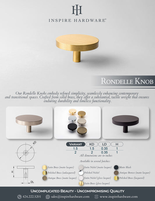 Rondelle, Solid Brass Cabinet Knobs