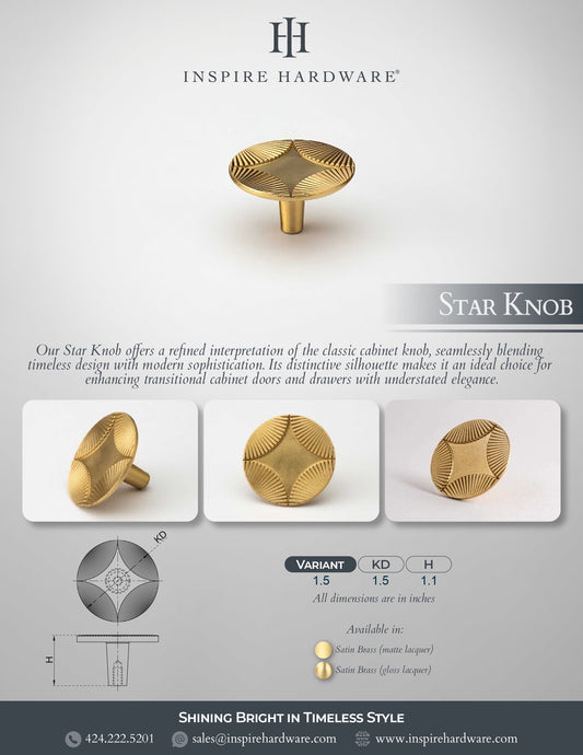 Star, Solid Brass Cabinet Knob