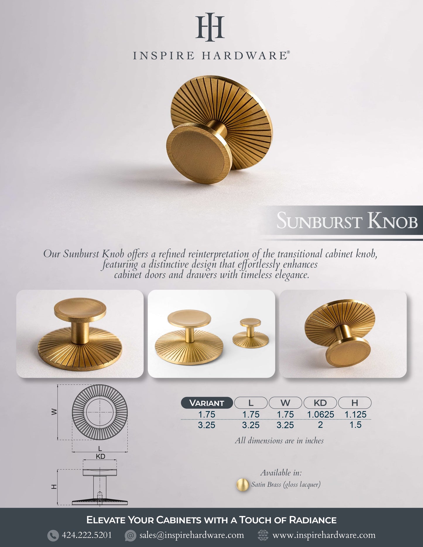 Sunburst, Solid Brass Cabinet Knobs
