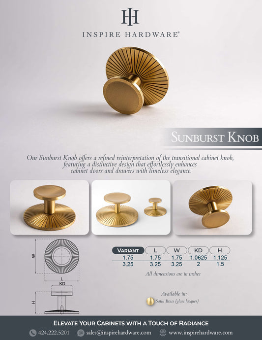 Sunburst, Solid Brass Cabinet Knobs