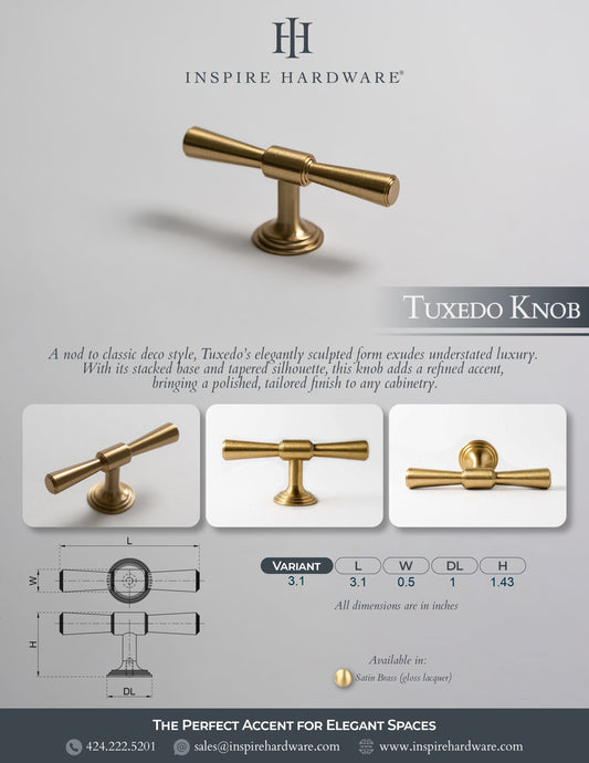 Tuxedo Knob, Solid Brass Cabinet Knob