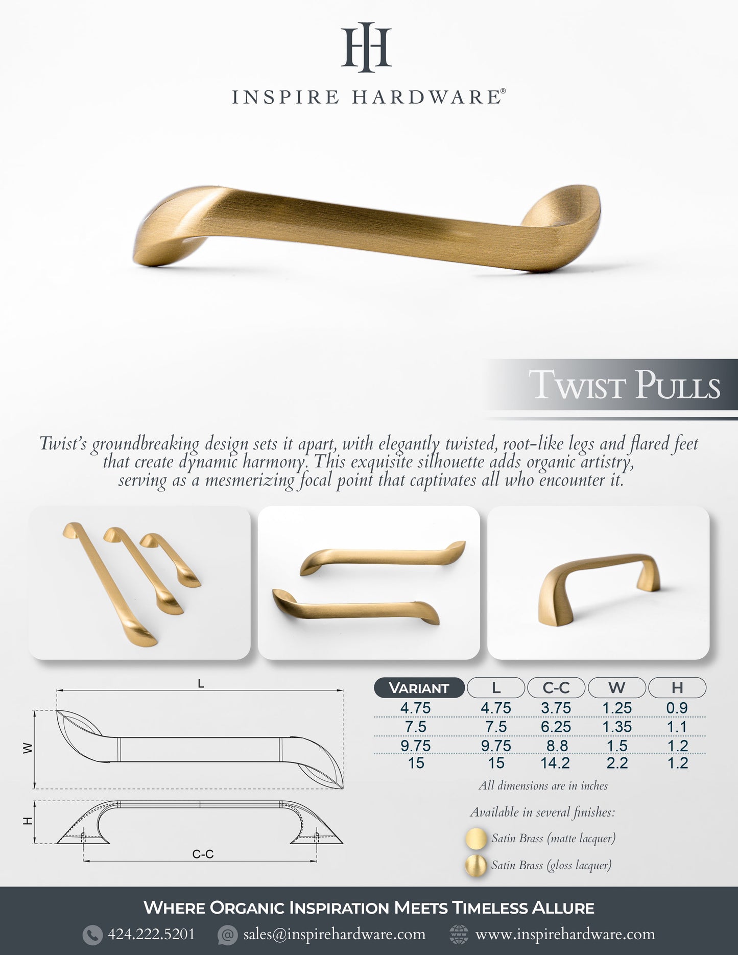 Twist, Solid Brass Cabinet Pulls