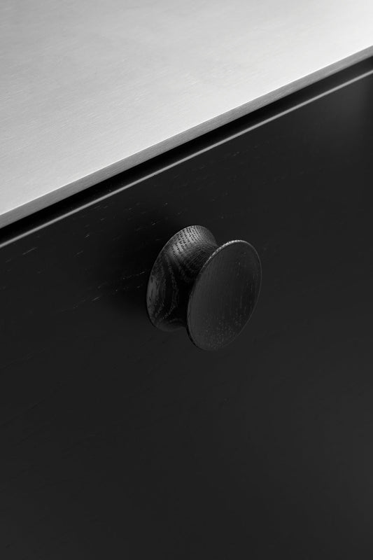 Round Wood "Pulley" Lacquered Black Cabinet Knob