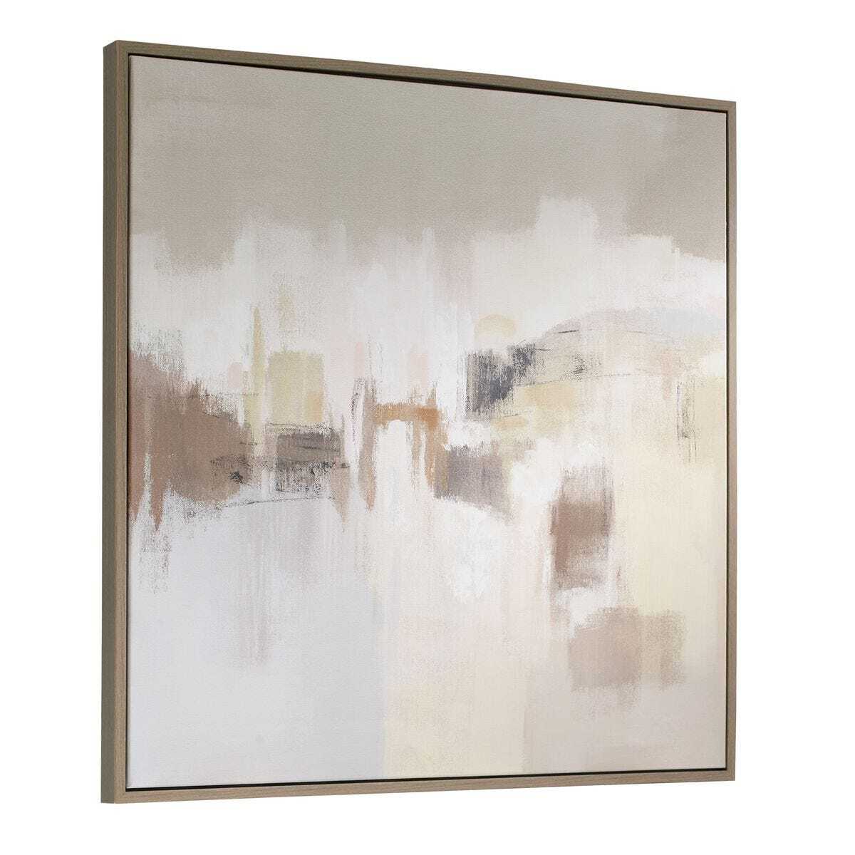 Abstract art painting with a gold frame on a white background