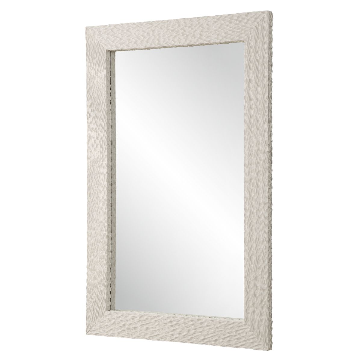 Angled stone frame mirror.