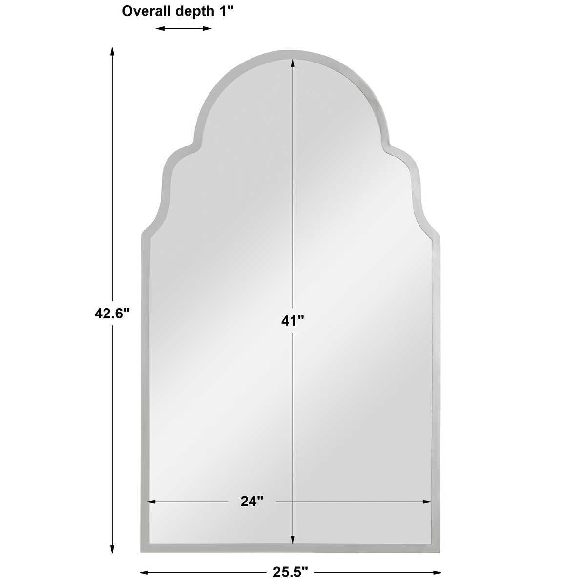 Dimensions of polished nickel arched mirror.