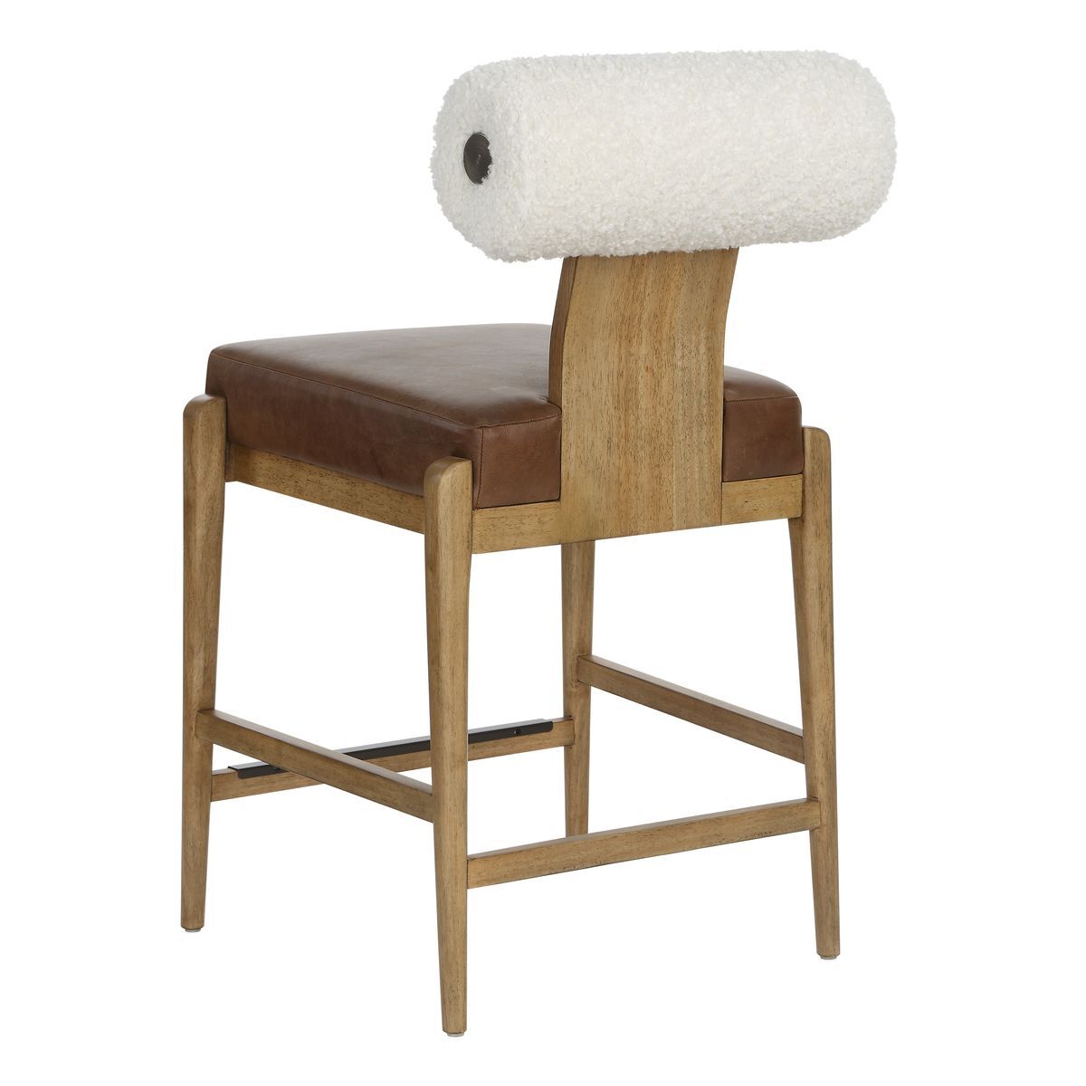 Wood and shear counter stool with leather cushion.