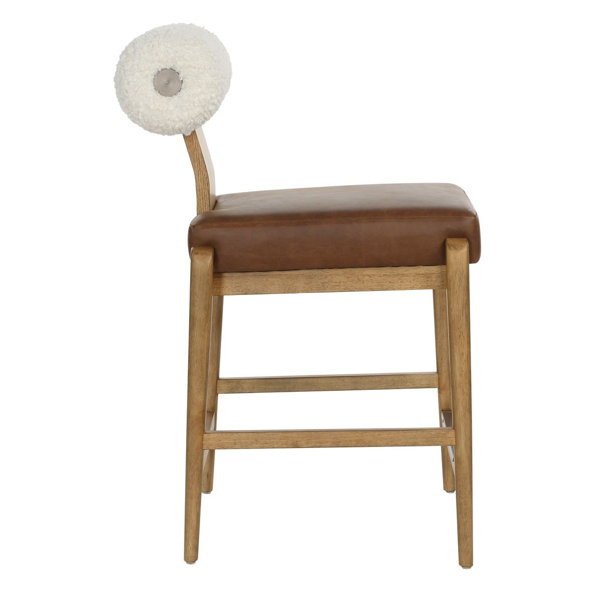 Wood and shear counter stool with leather cushion.