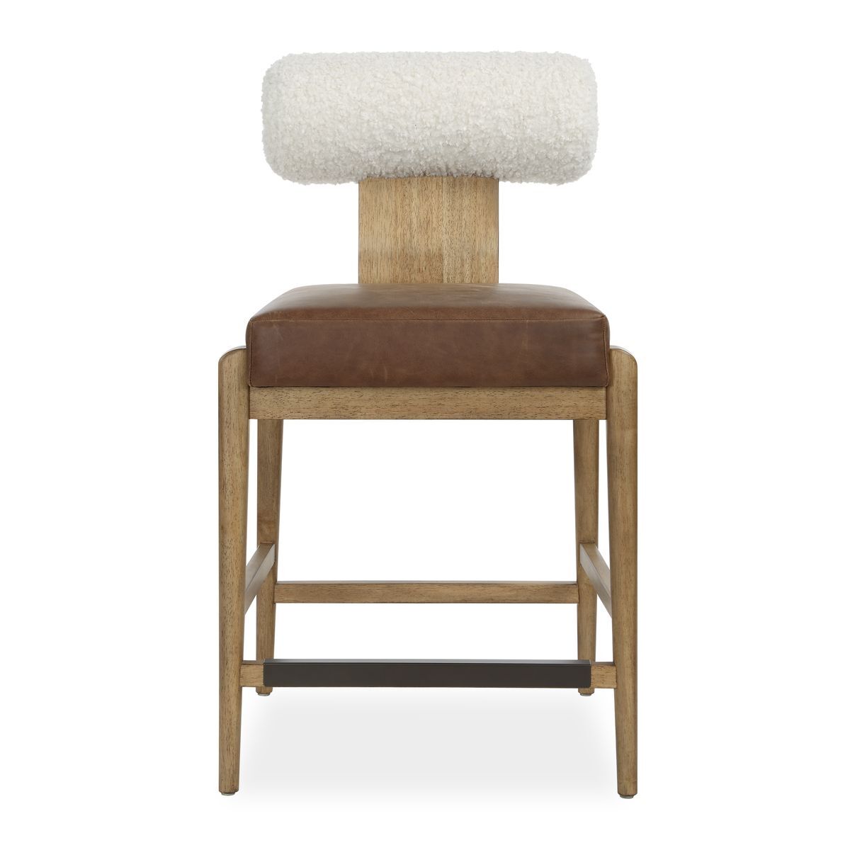 Wood and shear counter stool with leather cushion.