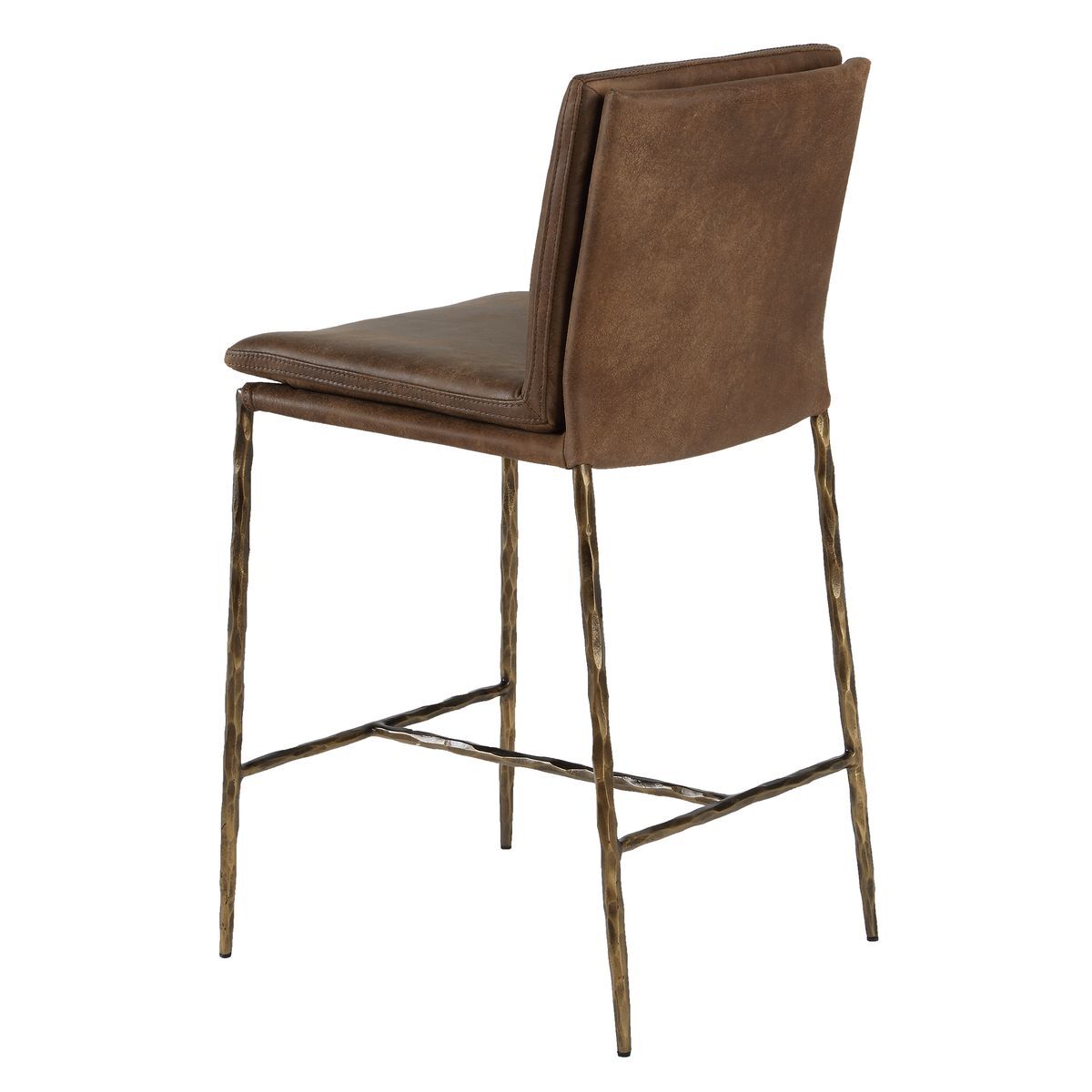 Leather counter stool with bronze sculpted legs.